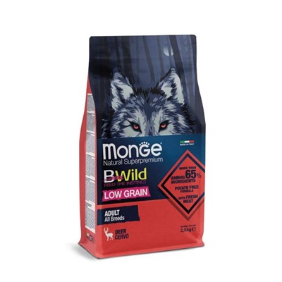 Сухой корм Monge Dog BWild LOW GRAIN низкозерновой для собак, из мяса оленя, 2,5 кг