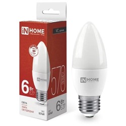 Лампа светодиодная, E27, C37,  8Вт, 4000К "IN HOME" нейтральный белый свет, свеча