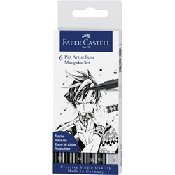 Набор капиллярных ручек Faber-Castell Pitt Artist Pens Mangaka 6 штук 0,1/0,3/0,7/2 /brush