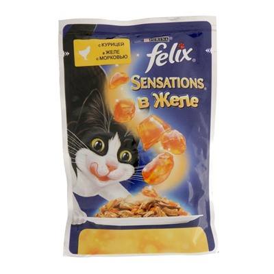 Влажный корм FELIX Sensations для кошек, курица/морковь в желе, пауч, 85 г