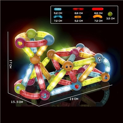 Конструктор магнитный для малышей «Световые палочки», 76 деталей