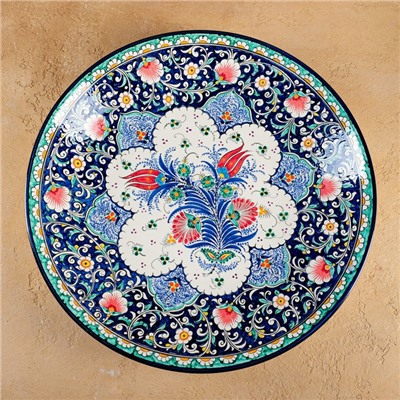 Ляган Риштанская Керамика "Цветы", 42 см, синий микс