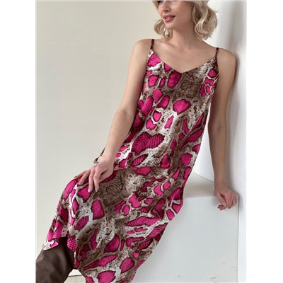 5507 Платье-комбинация со змеиным принтом розово-кофейное