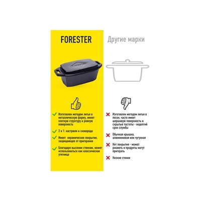 Кассероль чугунный Forester CI-13, для запекания и томления, мяса, с крышкой-сковородой