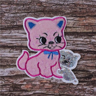 Аппликация ТАП 31 розовая кошка с котенком 12*11см