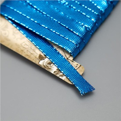 Тесьма декоративная пластик "Фольгированная нить" намотка 3 м ширина 0,8 см голубая