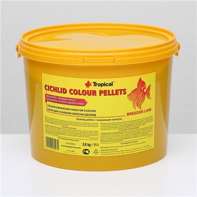 Корм Tropical Cichlid Colour Pellets для усиления окраски, плавающие гранулы, 11 л, 3,8 кг