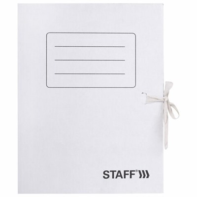 Папка архивная с завязками, картонная А4 325*250мм "STAFF" белая (128875) до 1400л.
