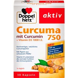 Doppelherz Curcuma 750 Kapseln 30 St. Куркума с Витамином D3 в капсулах для поднятия иммунитета, 30 шт