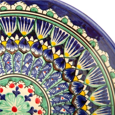 Тарелка Риштанская Керамика "Цветы",  23 см, синий