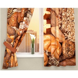 Фотошторы кухонные «Ароматный хлеб», размер 145 х 160 см - 2 шт., габардин
