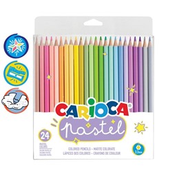 Карандаши 24 цвета Carioca Pastel, пастельная палитра, 3.3 мм, шестигранные, деревянные, блистер, европодвес