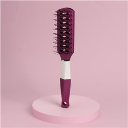 Расчёска массажная, прорезиненная ручка, вентилируемая, 23 × 4,2 см, цвет фиолетовый/белый