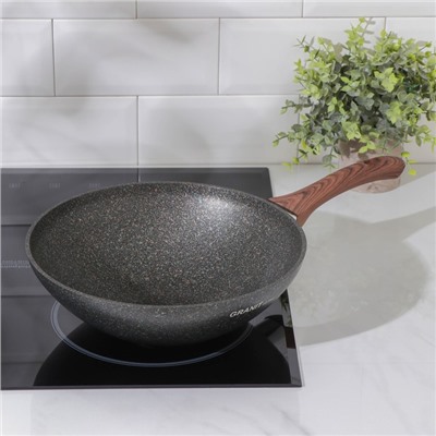 Сковорода wok Granit ultra, d=28 см, пластиковая ручка, h = 9.5 см, антипригарное покрытие, цвет чёрный