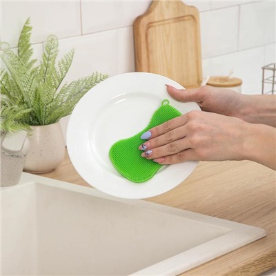 Губка для чистки посуды силиконовая «Талия»,12×8 см, цвет МИКС