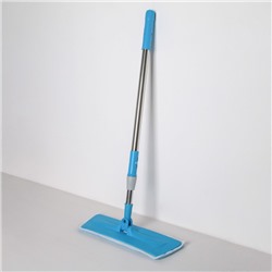 Швабра для мытья пола плоская Доляна, телескопическая стальная ручка 79-120 см, насадка из микрофибры 38×11 см, цвет голубой