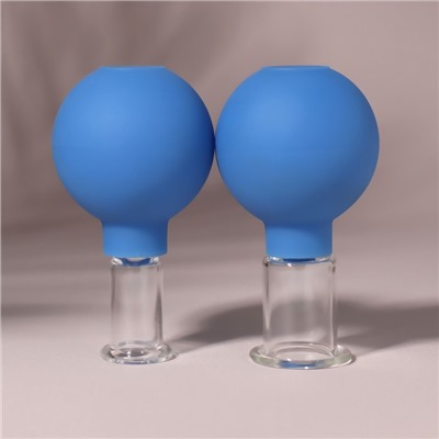 Набор вакуумных банок для массажа, стеклянные, d 2,4/3,4 см, 2 шт, цвет голубой