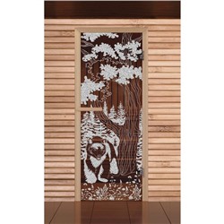 Дверь для бани и сауны "Мишка в лесу" бронза, 6мм, УФ-печать, 190х67см, Добропаровъ