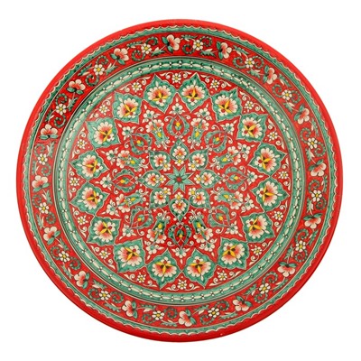 Ляган круглый Риштанская Керамика, 41см, кара калам, красный, микс