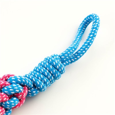 Игрушка канатная плетеная с ручкой, 120 г, до 31 см, синяя/розовая