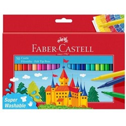 Фломастеры Faber-Castell «Замок» смываемые, в картонной коробке с европодвесом, 50 цветов