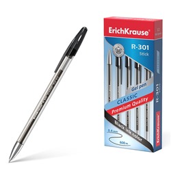Ручка гелевая ErichKrause "R-301 Classic Gel" (53347) черная, 0.5мм, прозрачный корпус