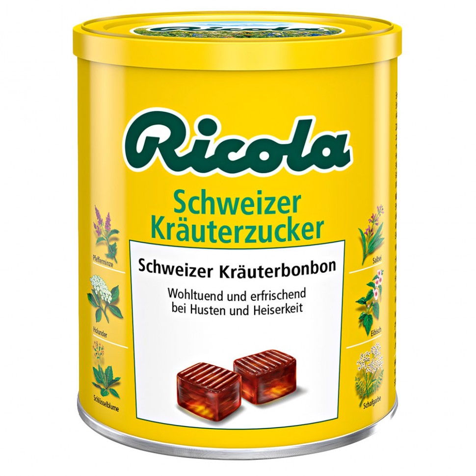 Ricola (Рикола) Schweizer Krauterzucker mit Zucker Швейцарские травяные  леденцы с сахаром, при кашле и охриплости голоса, 250г купить, отзывы,  фото, д