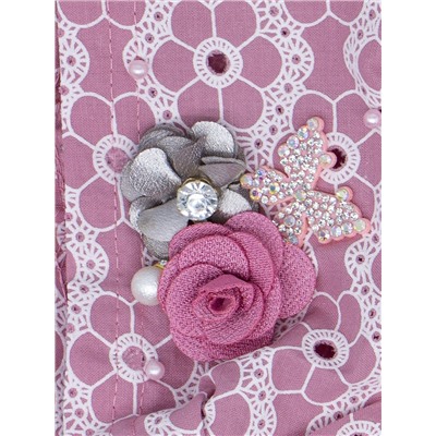 Косынка для девочки на резинке, цветочный узор, бусинки, бант, розовый и серый цветок, пыльная роза