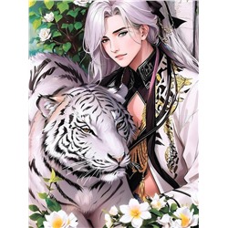 Картина по номерам на холсте "Белый тигр и его хозяин" 30*40см (Х-8543)