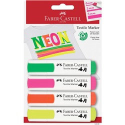 Маркер перманентный для ткани Faber-Castell Textile Neon, 4 цвета, 1-5 мм, блистер