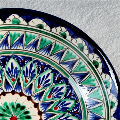 Тарелка Риштанская Керамика "Узоры", синяя, глубокая, микс,  20 см