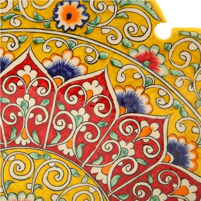 Ляган Риштанская Керамика "Цветы", 41 см, жёлтый микс, рифлённый