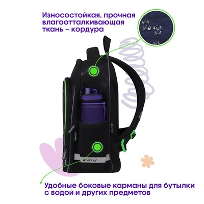 Рюкзак Berlingo Expert Plus "Black and green" (RU-EXPL-10013) 38*29*15см, 2 отделение, 2 кармана, анатомическая спинка