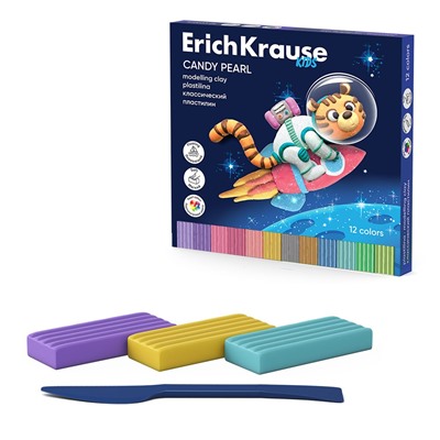 Пластилин ErichKrause Kids "Space Animals Candy Pearl" 12цв. 216гр. стек (61336) перламутровый