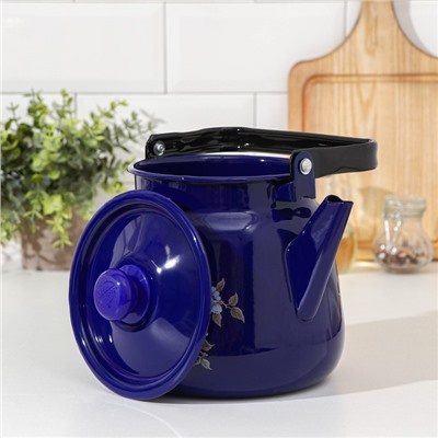 Чайник «Цветение», 3,5 л, эмалированная крышка, цвет синий