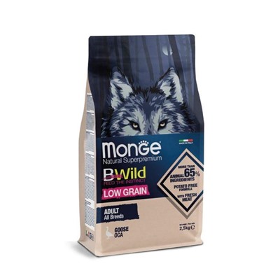 Сухой корм Monge Dog BWild LOW GRAIN низкозерновой для собак, из мяса гуся, 2,5 кг