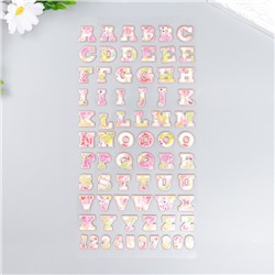 Наклейка пластик "Английский алфавит и цифры. Цветы" 31х14 см