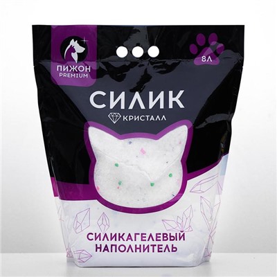 Наполнитель силикагелевый "Пижон Premium Crystal", колотый, 8 л