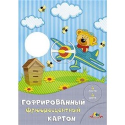 Набор цветного гофрокартона флуоресцентного А4 5л 5цв "Крутой пилот" в папке С0297-07 АппликА {Россия}