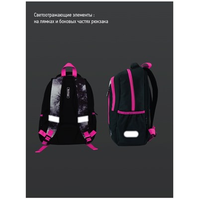 Рюкзак Berlingo Boom "Black-pink style" (RU08034-1) 38,5*29*12см, 2 отделения, 3 кармана, анатомическая спинка