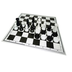 Шахматы, шашки, 2 в 1, пластиковые обиходные, с картонной доской 30*30см (02-26) король -  70мм, пешка - 40мм