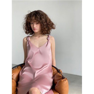 6364 Шёлковое платье с узлами на бретелях в жемчужно-розовом