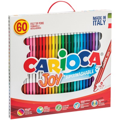 Фломастеры "Carioca JOY" 60цв. в карт.уп. с ручкой (41015, Италия) смываемые