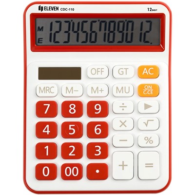 Калькулятор настольный ELEVEN CDC-110-WH/RD, 12-разрядный, 125*160*28мм, дв.питание, красно-белый