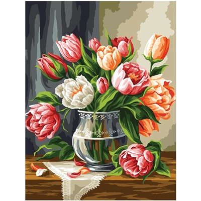 Картина по номерам на холсте "Букет тюльпанов" 30*40см (КХ4050_53912) ТРИ СОВЫ, с акриловыми красками