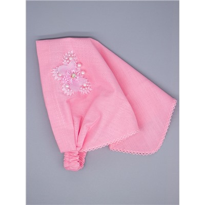 Косынка для девочки на резинке, сбоку розовая бабочка с бусинами, розовый