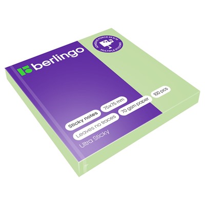 Блок самоклеящийся Berlingo "Ultra Sticky" 75*75мм 100л., пастель зеленый (LSn_39206)