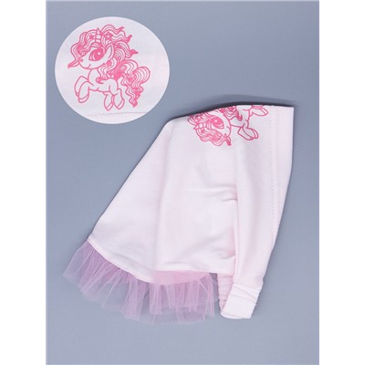 Косынка трикотажная для девочки на резинке с розовыми рюшами из фатина, пони-единорог,светло-розовый