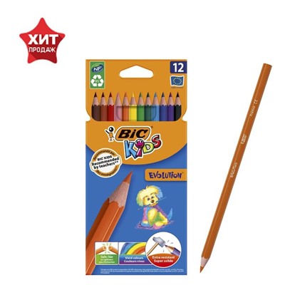 Карандаши 12 цветов BIC Kids Evolution ECOlutions, детские, ударопрочные, пластиковые