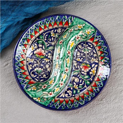 Менажница Риштанская Керамика "Цветы", 18 см, 2-х секционная, синяя